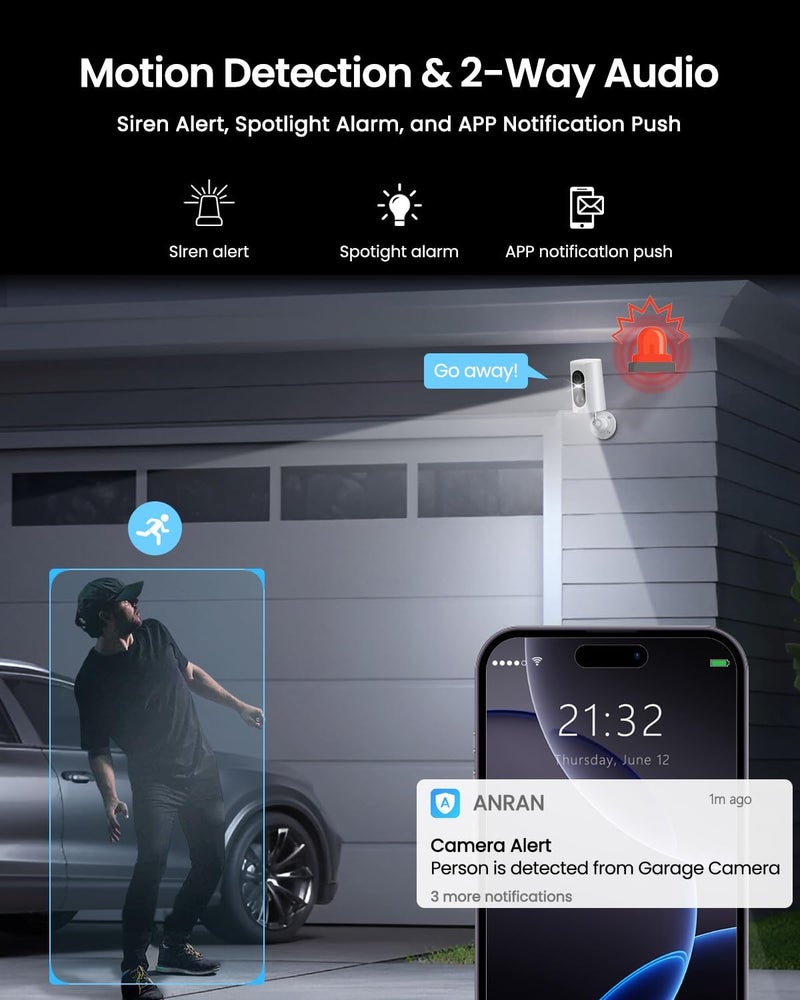 ANRAN 4G LTE Cellular Solar Security Camera Wireless Outdoor, 2K No WiFi Solar Powered Security Camera, 2 Way Audio, Smart Motion Detection, Color Night Vision, IP66, White (32GB & SIM Card Included) - Image 5